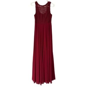 Lulus Maxi Dress Womens Size Small Burgundy Red Formal Lace Prom Wedding‎
